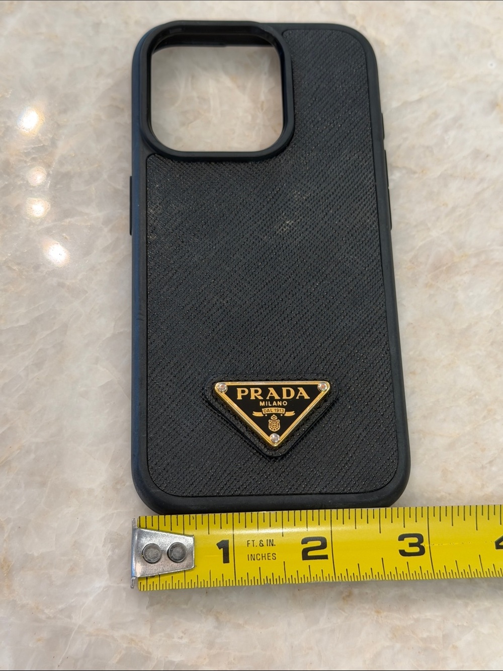Prada Black Saffiano-Style iPhone Case with Gold Logo